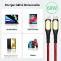 Miniatyrbild 4 av 4: 3x 60W USB-C till USB-C-kabel för Samsung Galaxy A24 A23 A22 A03s A04s A12 A13 A14 - Röd flätad nylon 1M