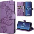 Miniatyrbild 1 av 4: Skyddsskal - Samsung - Galaxy A25 5G - Chockresistent - PU-Läder - Fjärilsmönster - Lila Lila