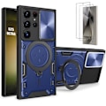 Miniatyrbild 1 av 4: Fodral + 2 härdade glasögon för Samsung Galaxy S25 Ultra, repförstärkt kameraskydd - Marinblå
