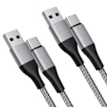 Miniatyrbild 1 av 4: 2x Snabbt USB-C Nylon-kabel 3A för Samsung Galaxy A26 A25 A15 A05s A35 A36 A55 A56 - Grå 1 Meter Grå