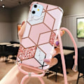 Miniatyrbild 1 av 4: Coque med axelrem - Rosa - iPhone 11 (6.1") - TPU Stötsäker - Marmor Effekt - Unisex Rosa