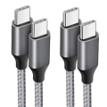 Miniatyrbild 1 av 4: 2x USB-C till USB-C Snabb Laddningskabel 3A för Samsung Galaxy A03s A04s A13 A14 A22 A23 A24 A26 - Förstärkt Nylon Grå 1M Grå