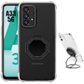 Miniatyrbild 1 av 4: Fodral till Samsung Galaxy A33 5G - BOOLING - Stötsäker silikon med vikbart metallringstöd grå transparent-svart