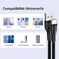 Miniatyrbild 4 av 4: Snabb USB-C-kabel i nylon för Samsung Galaxy A05s A06 A15 A16 A25 A35 A55 S24 Ultra S24 FE S25 - 1 meter svart Svart