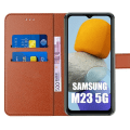 Miniatyrbild 3 av 4: 2 härdade glasögon + fodral för Samsung Galaxy M23 5G Brunt stötsäkert lädereffekt 360° skydd