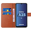 Miniatyrbild 3 av 4: Skyddshölje - Samsung - Galaxy A25 5G - PU-läder - Stötsäker - 2 Härdat glas kastanj