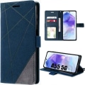 Miniatyrbild 1 av 4: Fodral till Samsung Galaxy A55 5G, Marinblå, Stötsäker PU-läderfodral med korthållare och stativfunktion, retroeffekt marinblå