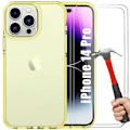 Miniatyrbild 1 av 4: Silikonfodral för iPhone 14 Pro Halvtransparent Gul + 2 härdade skyddsglasögon