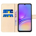 Miniatyrbild 3 av 4: Fodral för Samsung Galaxy A05, guld PU-läder med kortplatser och stativfunktion + 2 härdade glasögon (ej för A05s) gyllene