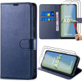 Miniatyrbild 1 av 4: Coque + 2 Glass Trötta - Samsung - Galaxy A05s - PU Läder Skydd - Kortfack - Mörkblå marinblå