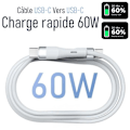Miniatyrbild 3 av 4: USB-C till USB-C-kabel 60W Snabbladdning för Samsung Galaxy A16 A13 A36 A15 A14 A25 A35 A55 A54 A05s - Vit 1M Vit