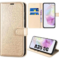 Miniatyrbild 1 av 4: Skyddsfodral - BOOLING - Samsung Galaxy A35 5G - PU-läder och TPU - Stötsäker - Kortfack gyllene