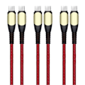 Miniatyrbild 1 av 4: 3x USB-C till USB-C kabel 60W för iPhone 16 Pro Max - iPhone 16 Pro - iPhone 16e - iPhone 15 - iPhone 15 Plus - Röd Flätad Nylon 1M Röd