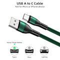 Miniatyrbild 2 av 4: 2x Snabb USB-C Nylonkabel 3A för Samsung Galaxy A26 A25 A15 A05s A35 A55 S24 Ultra S25 - Grön 1 Meter Grön