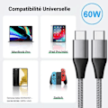 Miniatyrbild 4 av 4: Lot-3 USB-C till USB-C Snabbladdningskabel 3A för Samsung S25 S24 S23 Ultra S23+ S22+ S22 Plus S21 FE S21 S10 - Nätverkstextil 1M Grå Grå