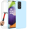Miniatyrbild 1 av 4: Fodral + 2 härdade glasögon för Samsung Galaxy A52 4G-5G A52s 5G - Smal silikonskydd Stötsäkert Anti-Scratch Himmelsblå