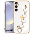 Miniatyrbild 1 av 4: Armbandsfodral för Samsung Galaxy S24 Plus (S24+), Vitt hjärta Mönster Mjuk TPU Stötsäker Anti-Scratch