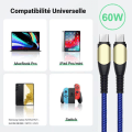 Miniatyrbild 4 av 4: Lot-2 USB-C till USB-C Snabbladdningskabel 60W för Samsung Galaxy A04s A03s A16 A15 A13 A14 A23 A24 A25 A26 - Nylonflätad 1M Blå Blå
