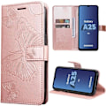 Miniatyrbild 1 av 4: Fodral för Samsung Galaxy A25 5G i konstläder och TPU med kortficka, fjärilsmönster, rosa Rosa