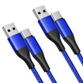 Miniatyrbild 1 av 4: 2 USB-C Laddningskablar Snabb 3A för Samsung Galaxy A16 A15 A05s A25 A35 A55 A56 - Nylonfläta 1M Blå Blå