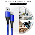 Miniatyrbild 3 av 4: 2 USB-C Laddningskablar Snabb 3A för Samsung Galaxy A16 A15 A05s A25 A35 A55 A56 - Nylonfläta 1M Blå Blå