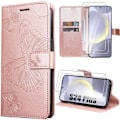 Miniatyrbild 1 av 4: Skyddshölje - Noname - Samsung Galaxy S24 Plus - PU-läder - Fjärilsmönster - Rosa Rosa