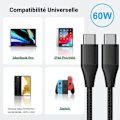 Miniatyrbild 4 av 4: 3x Snabb USB-C till USB-C-kabel 3A för Samsung S25 S24 S23 Ultra S23+ S22+ S22 Plus S21 FE S21 Ultra S10 - Svart nylonflätad 1M Svart