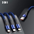 Miniatyrbild 2 av 4: Laddningskabel 3 i 1, USB-C Micro-USB för Xiaomi Redmi Note 12/13/14, Redmi 14C 13C 12C, Xiaomi 12 13T 13 Pro - Blå Blå