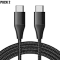 Miniatyrbild 1 av 4: 2x USB-C till USB-C Snabbladdningskabel för Samsung Galaxy A16 A15 A25 A35 A55 A05s S24 FE - Svart Utrustad med Nylonfläta 1M Svart