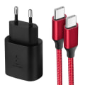 Miniatyrbild 1 av 4: Snabbladdare USB-C 25W + Nylon USB-C Kabel 1M för Samsung Galaxy A26 A23 A24 A22 A02s A03s A04s A12 A13 A14 Svart