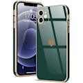 Miniatyrbild 1 av 4: Fodral för iPhone 12 (6,1") Midnattsgrönt hjärtmönster Anti-skrapa Galvaniserat guld Mjuk TPU Lyx Midnattsgrönt
