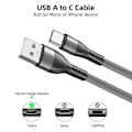 Miniatyrbild 2 av 4: Set av 3 USB-C Snabbladdningskablar 3A för Samsung Galaxy A26 A25 A15 A05s A35 A55 - Förstärkt Grå Vävd Nylon 1M Grå