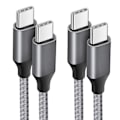 Miniatyrbild 1 av 4: 2x 3A snabbladdning USB-C till USB-C-kabel för OPPO Reno 8 Pro Find X3 X5 Lite A16 A53 A53S A54 A94 - Gråförstärkt nylon 1M Grå