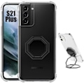 Miniatyrbild 1 av 4: Fodral till Samsung Galaxy S21 Plus - BOOLING - Transparent Stötsäker med grå metall fällbar stativ transparent-svart