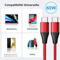 Miniatyrbild 4 av 4: 3A snabb USB-C till USB-C-kabel för OPPO A16 A53 A53S A54 A93 A94 Reno 8 Lite Find X5 Pro - 1M förstärkt nylonröd