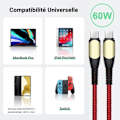Miniatyrbild 4 av 4: 2 USB-C till USB-C Snabbladdningskabel 60W för Samsung Galaxy A36 A33 A34 A32 A54 A53 A52 4G-5G A52s - Nylon 1 Meter Röd Röd