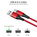 Miniatyrbild 2 av 4: Pack med 3 snabba USB-C-kablar för Samsung Galaxy A56 A55 A26 A25 A15 A05s A35 S24 Ultra S24 FE - 1M Röd nylonflätad Röd