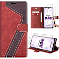 Miniatyrbild 1 av 4: Coque för Samsung Galaxy A34 5G - Röd - Fodral i konstläder - 2 Härdat glas 9H - Inbyggt stöd Rödbrun