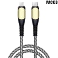 Miniatyrbild 1 av 4: Lot-3 USB-C till USB-C 60W Snabbkabel för Samsung Galaxy A26 A22 A23 A24 A03s A04s A12 A13 A14 - Robust Nylon 1M Grå Grå