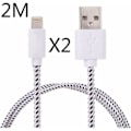 Miniatyrbild 1 av 2: YSFMODE®-paket med 2x VIT 2M USB-kabel för iPhone synkroniseringskabel för flätat tyg Nätladdare för iPhone 5-5s 6 6s plus Vit