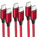 Miniatyrbild 1 av 4: 3x snabbladdning USB-C till USB-C-kabel för Samsung Galaxy A24 A23 A22 A03s A04s A02s A12 A13 A14 - 1M röd flätad nylon