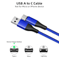 Miniatyrbild 2 av 4: 2 USB-C Laddningskablar Snabb 3A för Samsung Galaxy A16 A15 A05s A25 A35 A55 A56 - Nylonfläta 1M Blå Blå