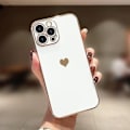 Miniatyrbild 4 av 4: Skyddsskal - BOOLING - iPhone 16 Pro Max - Vit Silikon - Hjärtmotiv - Guldkanter Vitt guld