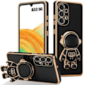 Miniatyrbild 1 av 4: Fodral för Samsung Galaxy A33 5G, stötsäkert mjukt silikonskydd med stativ i astronautmönster - svart