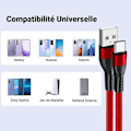 Miniatyrbild 4 av 4: Set med 2 snabba USB-C-kablar för Samsung Galaxy A56 A55 A25 A15 A05s A35 S24 Ultra S24 FE - 1M röd nylonflätad Röd