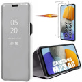 Miniatyrbild 1 av 4: Fodral till Samsung Galaxy M23 5G med 2 härdade glasögon Skyddsspegeleffekt Smart Fodral Silver