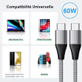 Miniatyrbild 4 av 4: USB-C till USB-C Snabbladdningskabel 3A för Samsung Galaxy A03s A04s A13 A14 A22 A23 A24 A25 A26 - Förstärkt Nylon Grå 1M Grå