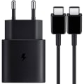 Miniatyrbild 1 av 4: Pack Laddare 25W Vit Typ-C + Typ-C Kabel för Samsung Galaxy A15 A16 A13 A04s A22 A33 A52 A52s A53 A55 A56 - Svart Svart