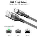 Miniatyrbild 2 av 4: Förpackning med 3 Snabb USB-C Kabel 3A för Xiaomi Redmi Note 14 Pro 13 Pro, Note 13 5G, Redmi 13C 14C - 1 Meter Grå Nylon Tunn Flätad Grå