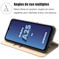 Miniatyrbild 2 av 4: Coque för Samsung Galaxy A25 5G - BOOLING - Stöttålig i Gyllene Syntetiskt Läder - Kortficka och Stöd med 2 Härdat Glas gyllene